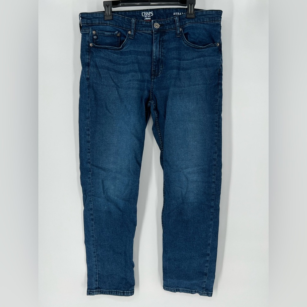 CHAPS STRAIGHT FIT‎ CLASSIC STRETCH DARK BLUE JEANS PLAIN POCKET